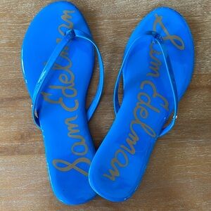 Sam Edelman Oliver 3D Thong Sandals Blue Faux Patent Leather, Women's size 10